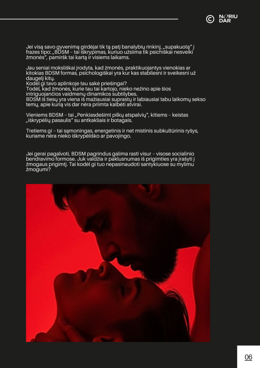 Skaitmeninis gidas poroms Aksominis BDSM, padedantis atgaivinti aistrą, įveikti gėdą ir sukurti gilų pasitikėjimą miegamajame.